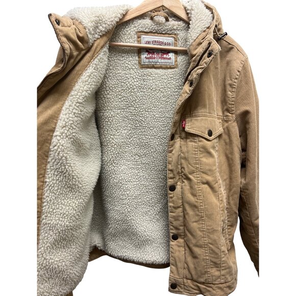 Levi's Tan Corduroy & Sherpa Trucker Hoodie Jacket - Picture 9 of 10